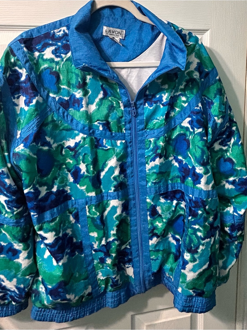 Avon Blue, Green & White Printed Puffer Jacket